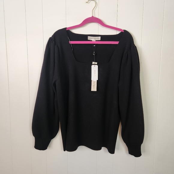 Catherine Malandrino Black Knit Square Neck Sweater Puff Sleeve Size 3X New NWT - Picture 2 of 10